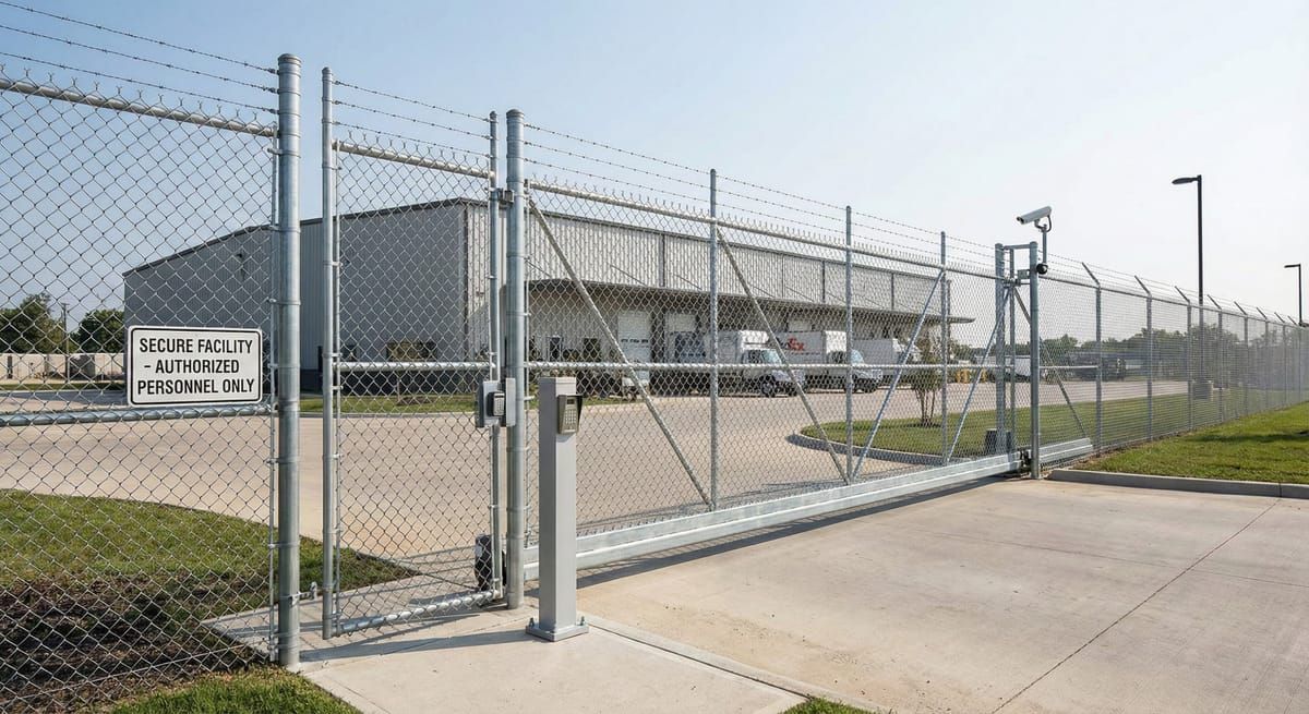 Secure commercial facility with professional perimeter fencing